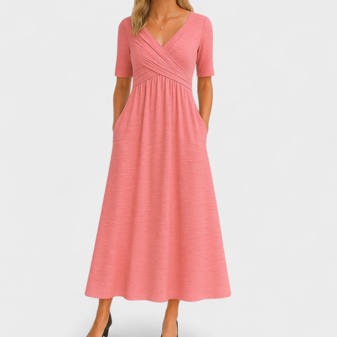 Damen Sommerkleid Midi V-Ausschnitt