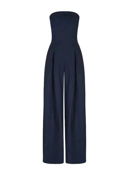 Damen Jumpsuit Dunkelblau Elegant Weites Bein