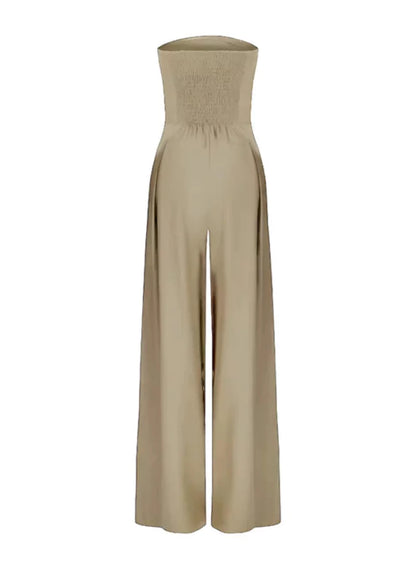 Damen Jumpsuit Schulterfrei Weit Navyblau