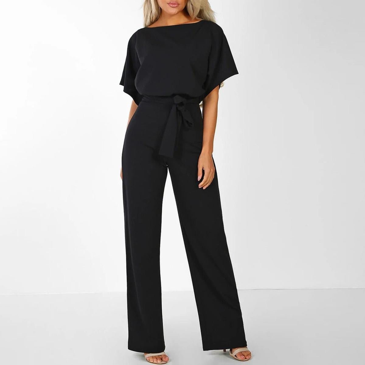 Damen Jumpsuit Kurzarm mit Gürtel
