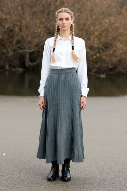 Damen Midi-Rock Plisseefalten Elastischer Bund Schwarz - Norvielle