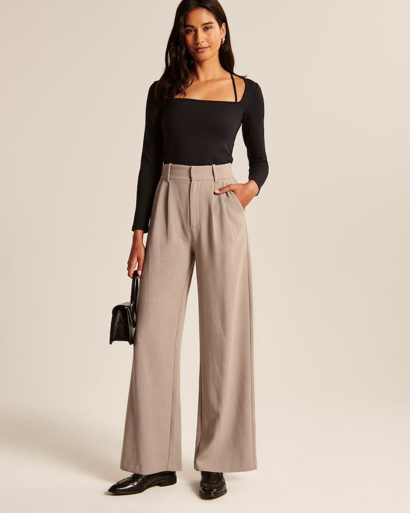 Damenhose Taupe Weites Bein