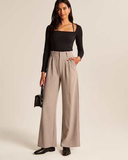 Damenhose Taupe Weites Bein