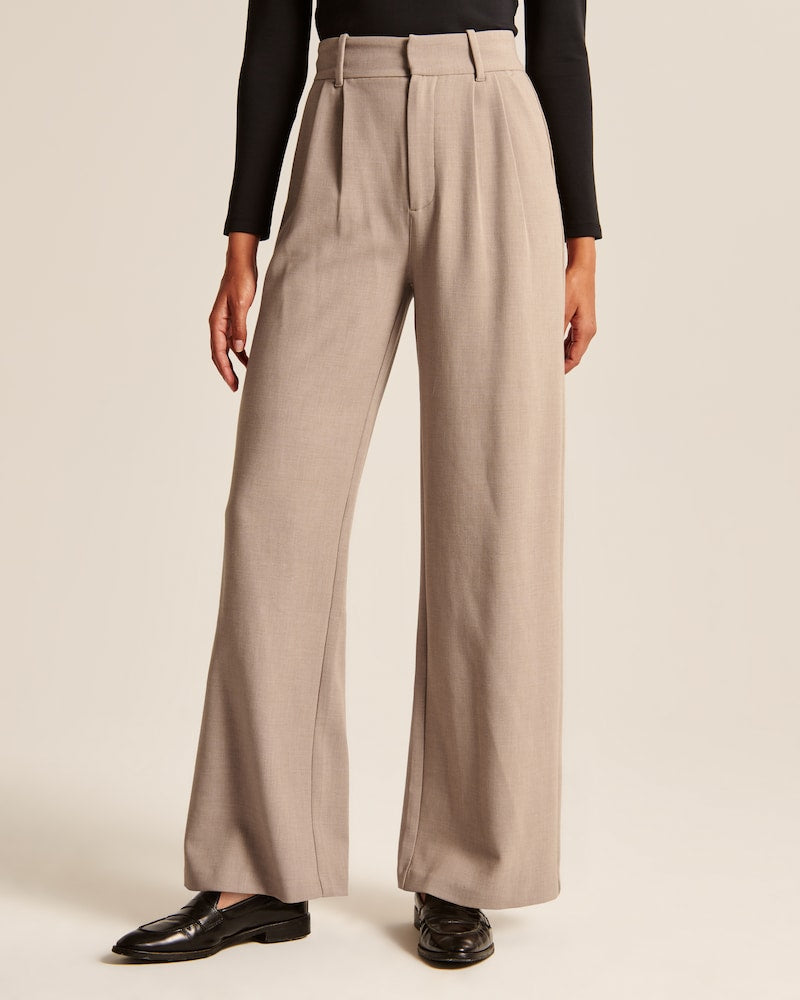 Damen High-Waist Wide-Leg Hose Sand Beige Zeitloser Business-Stil - Norvielle