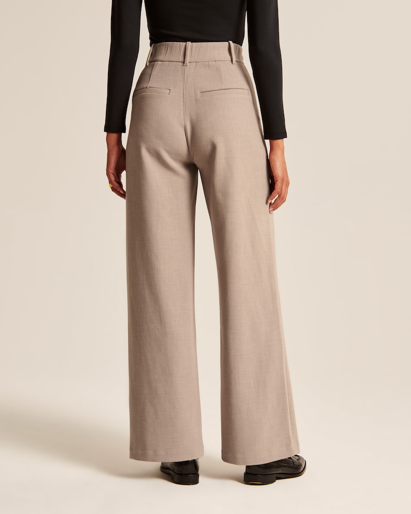 Damen High-Waist Wide-Leg Hose Sand Beige Zeitloser Business-Stil
