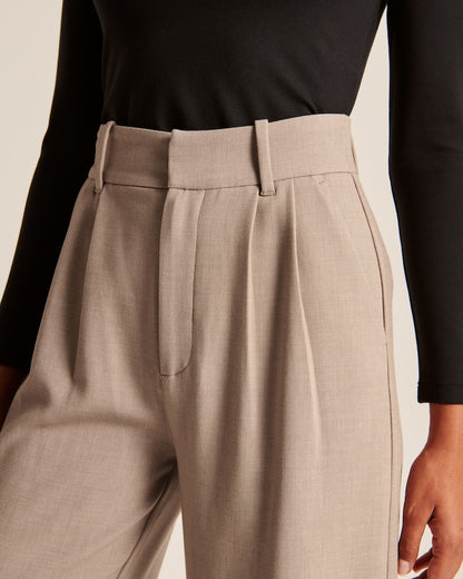 Damen High-Waist Wide-Leg Hose Sand Beige Zeitloser Business-Stil