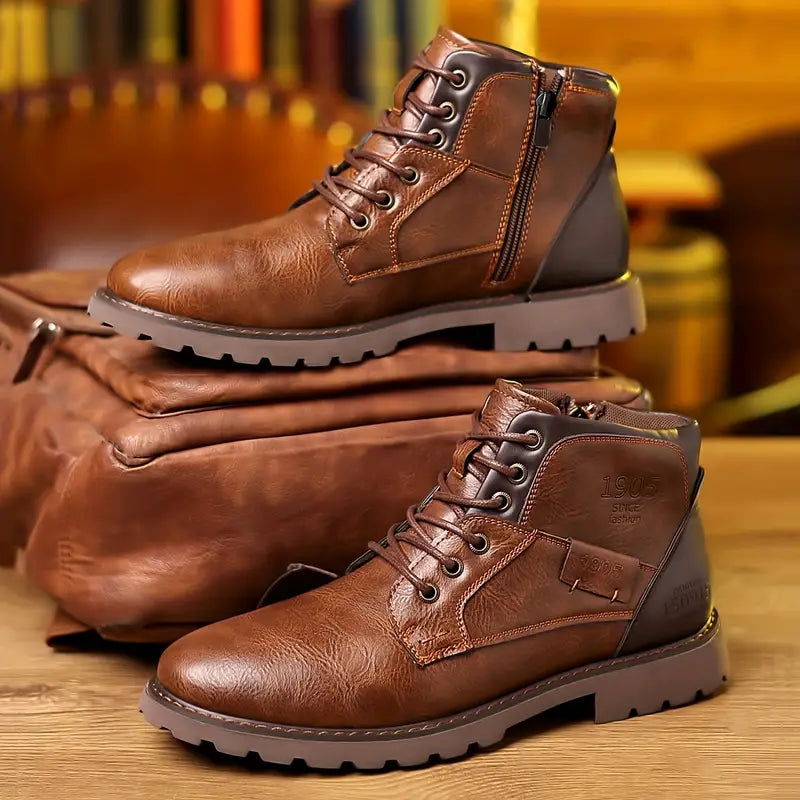 Herren Stiefel Ankle Boots Lace-Up Reißverschluss robuster Sohle - Norvielle