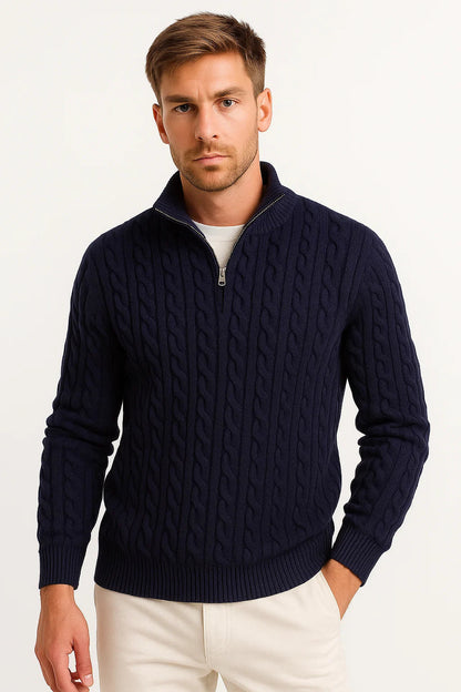 Herren Strickpullover Zopfmuster Reißverschluss Schwarz - Norvielle