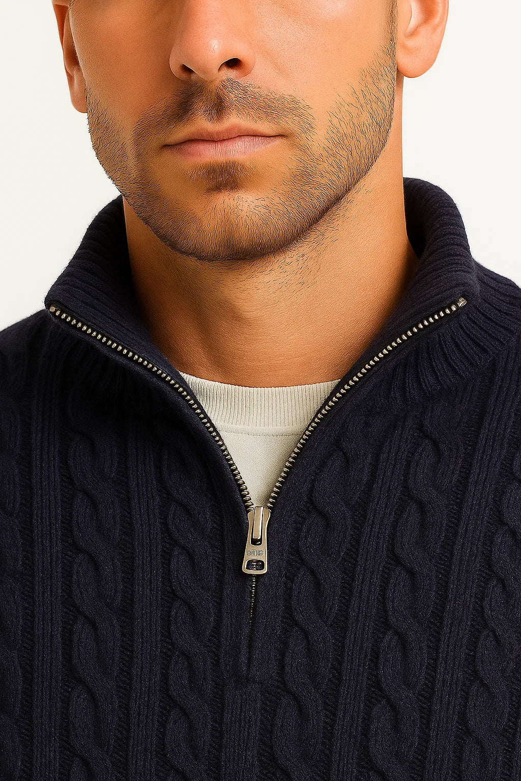 Herren Strickpullover Zopfmuster Reißverschluss