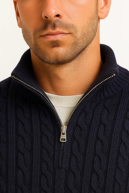 Herren Strickpullover Zopfmuster Reißverschluss