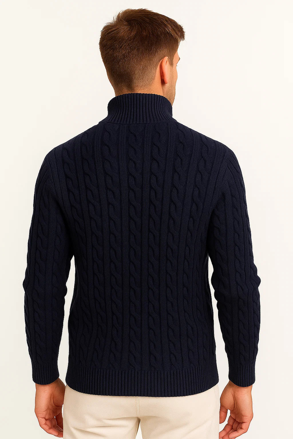 Herren Strickpullover Zopfmuster Reißverschluss