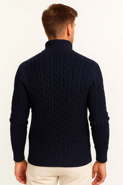 Herren Strickpullover Zopfmuster Reißverschluss