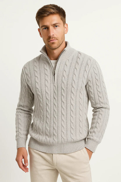 Herren Strickpullover Zopfmuster Reißverschluss
