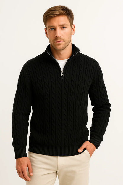 Herren Strickpullover Zopfmuster Reißverschluss