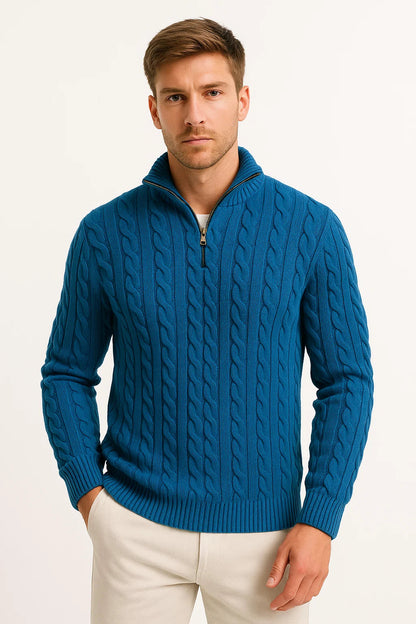 Herren Strickpullover Zopfmuster Reißverschluss