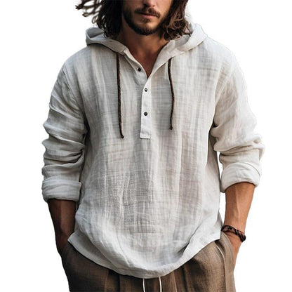 Herren Leinen Kapuzenpullover Locker Geschnitten Beige - Norvielle
