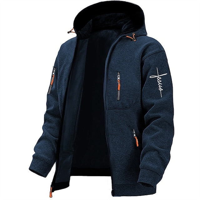 Herren Fleece-Kapuzenjacke Reißverschluss Warm Schwarz - Norvielle