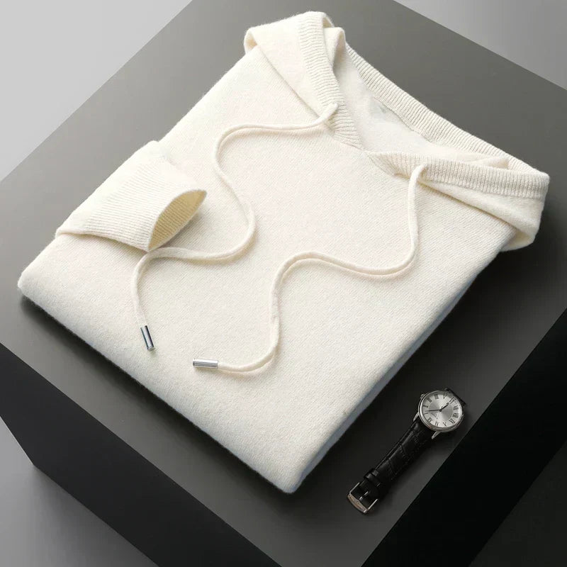 Kapuzenpulli - Einfacher Strickpullover für Männer-Weiß-S-Chaps Herrenmode