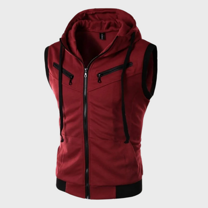 Herren Ärmelloser Hoodie Kapuzenweste Zip-Up Kordelzug Schwarz - Norvielle