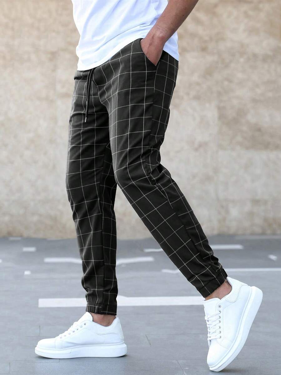 Karierte Hose - Kordelzug - Elastische Knöchel - Jogger - Modische Herrenhosen-Chaps Herrenmode