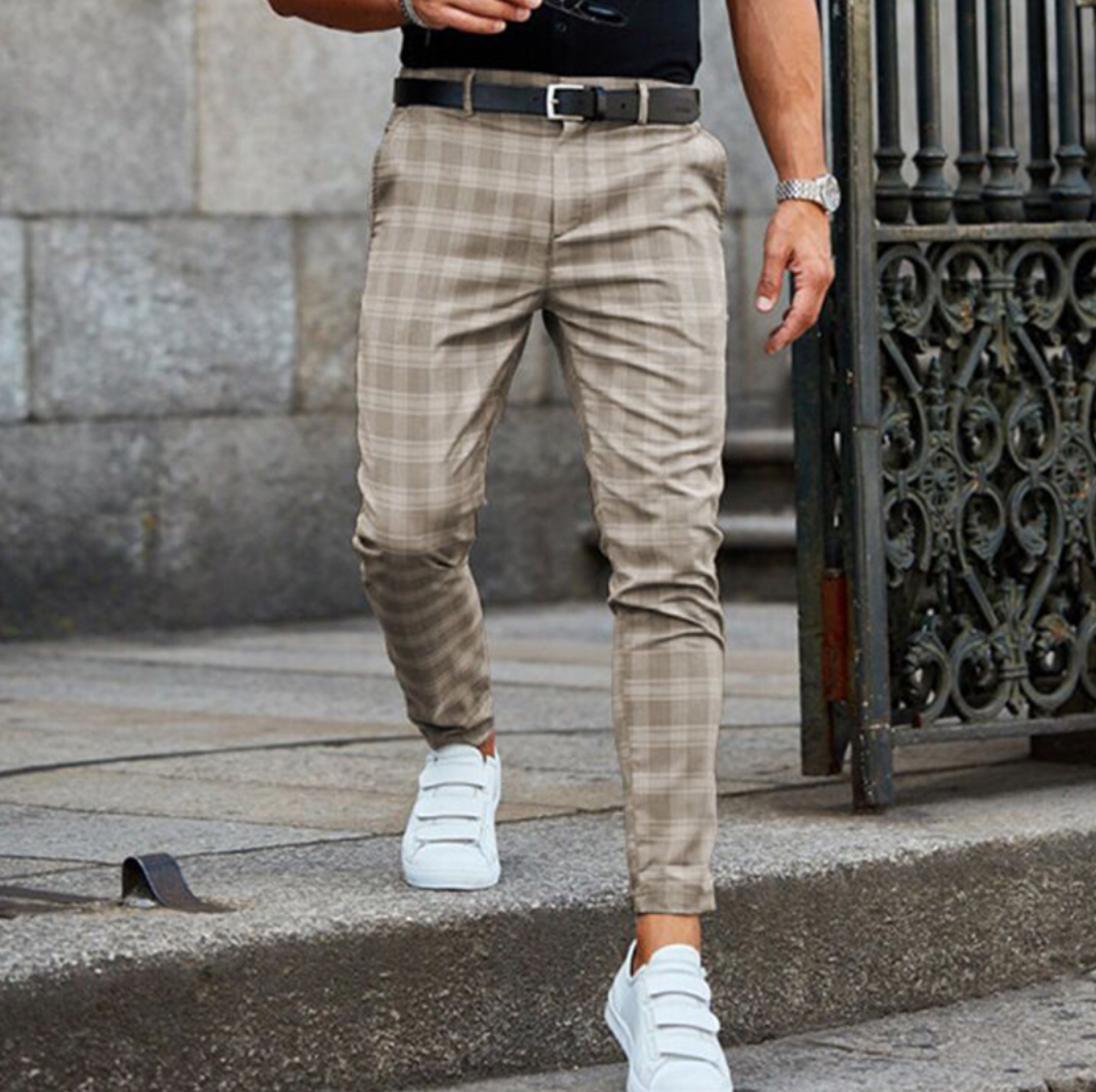 Karierte Hose - Slim Fit - Stretch - Chinos - Herrenhosen-Beige-XS-Chaps Herrenmode