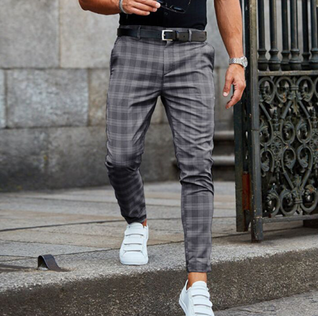 Karierte Hose - Slim Fit - Stretch - Chinos - Herrenhosen-Grau-XS-Chaps Herrenmode