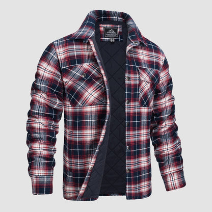 Karierte Jacke | Knopfleiste | Gestepptes Futter | Karierte Jacke | Herrenbekleidung-Rot Blau-S-Chaps Herrenmode