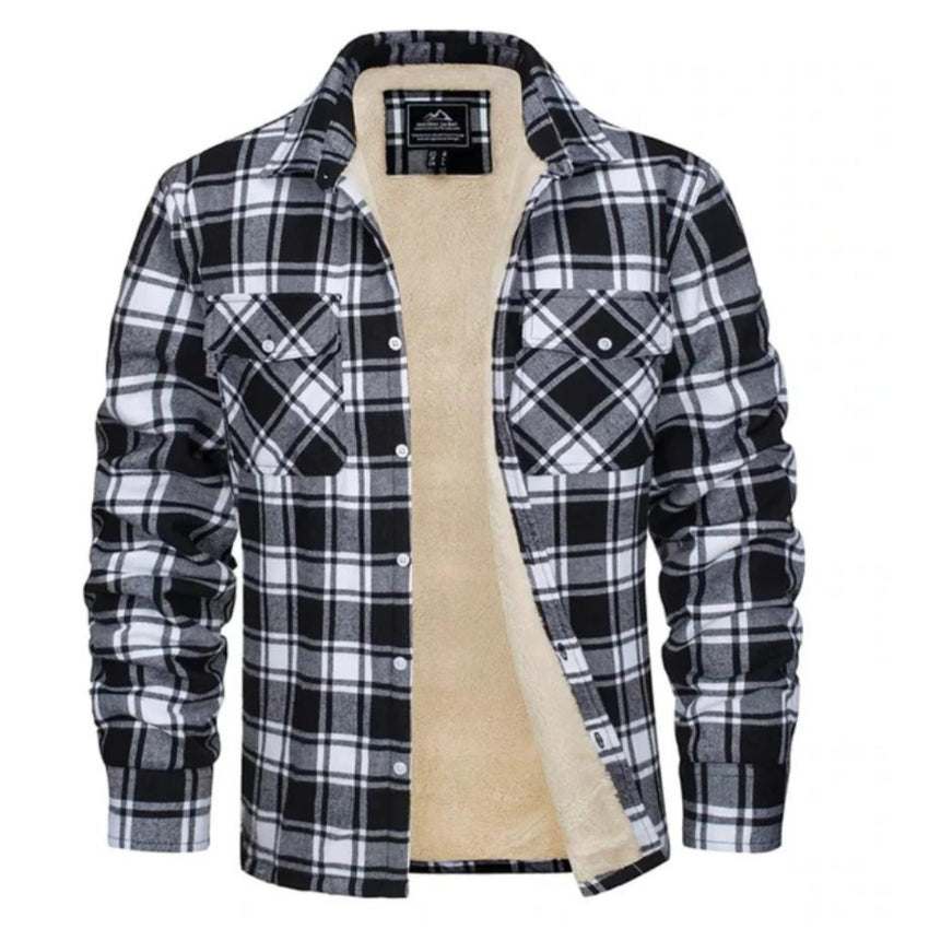 Herren Overshirt Kariert Knöpfe Fleece Schwarz - Norvielle