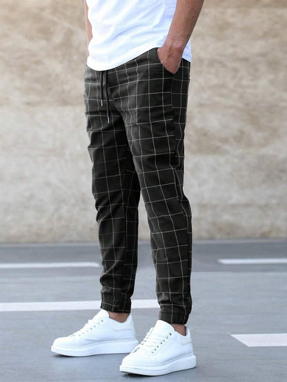 Karohose | Kordelzug | Elastische Knöchelpartie | Jogginghose | Herrenhose-Schwarz-XS-Chaps Herrenmode
