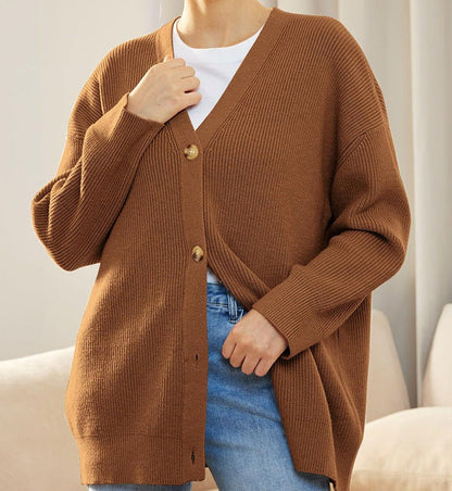 Damen Oversized Strickjacke mit Knöpfen