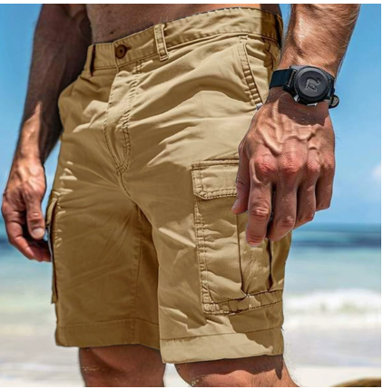 Herren Outdoor Cargo Shorts mit Taschen Baumwolle Beige