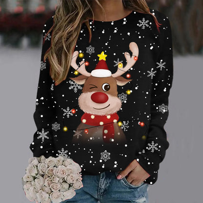Damen Weihnachts-Pullover Weiches 3D-Rentier-Design Rot