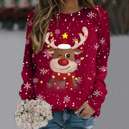 Damen Weihnachts-Pullover Weiches 3D-Rentier-Design Rot
