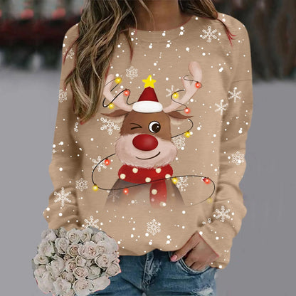 Damen Weihnachts-Pullover Weiches 3D-Rentier-Design Rot
