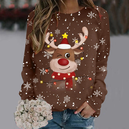 Damen Weihnachts-Pullover Weiches 3D-Rentier-Design Rot