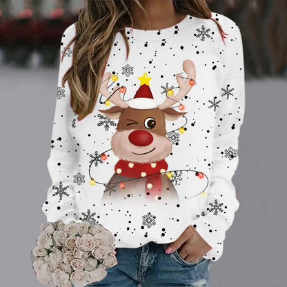 Damen Weihnachts-Pullover Weiches 3D-Rentier-Design Rot