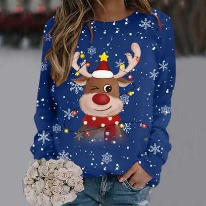 Damen Weihnachts-Pullover Weiches 3D-Rentier-Design Rot