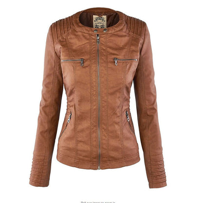 Damen Faux Lederjacke Wetterfest Kapuze