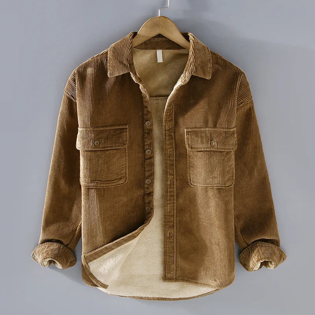 Herren Cordjacke Warm Knopfleiste Braun - Norvielle