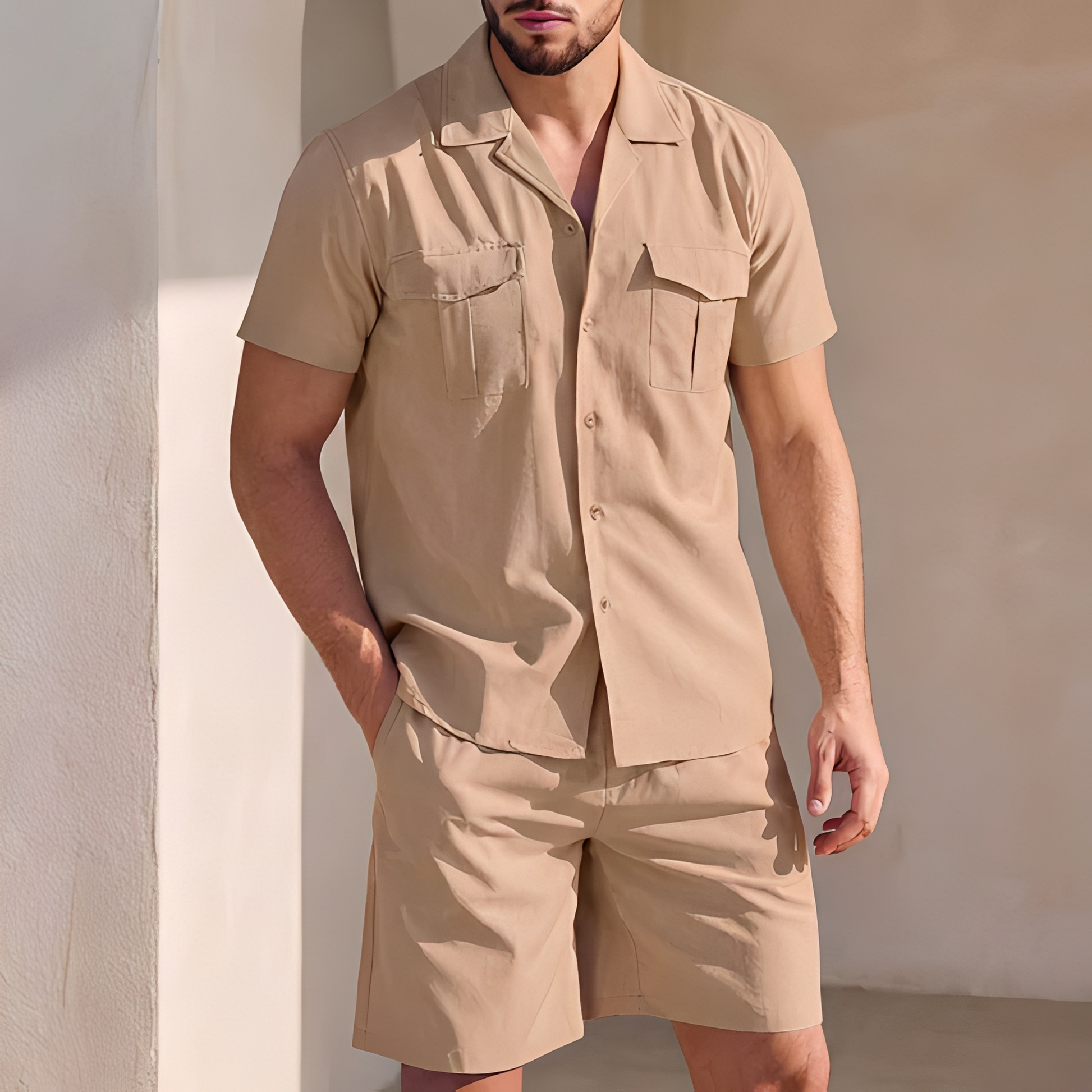 Herren Sommer-Outfit Leicht Baumwolle Beige - Norvielle