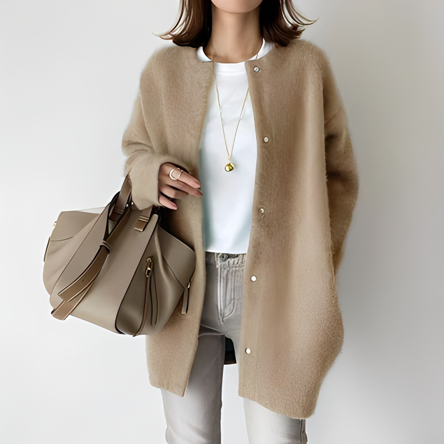 Khaya Damen Cardigan Wollig Warm Beige - Norvielle