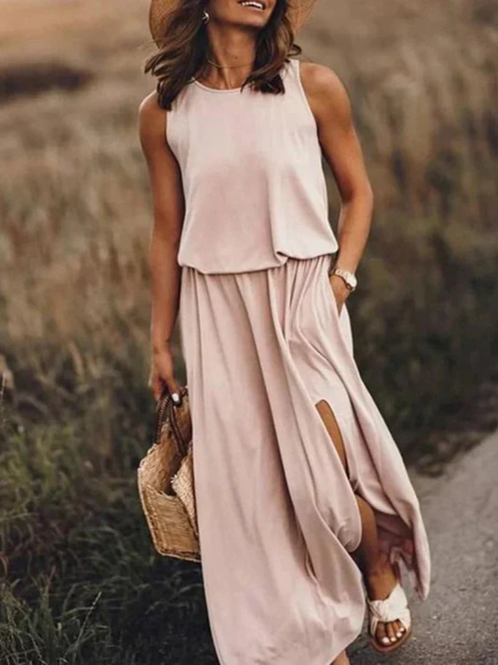 Weißes Damen Maxikleid aus Leinen Entspanntes Design