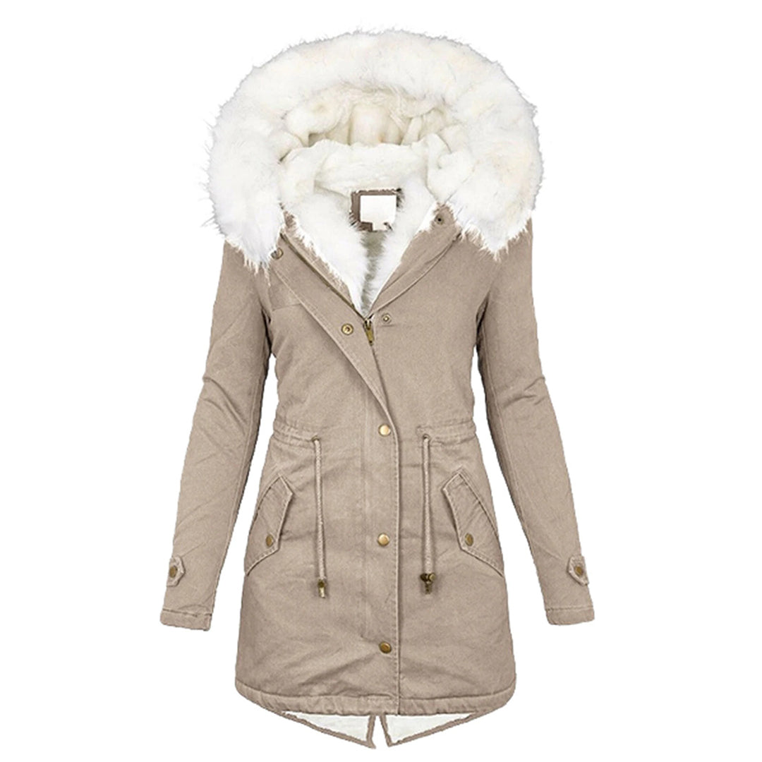 Damen Winterjacke Fleecegefüttert Winddicht Mit Kapuze