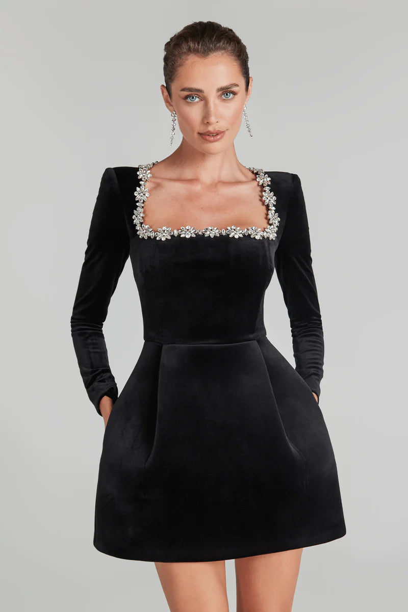 Yassy Damen Velvet-Kleid Elegant Schwarz - Norvielle