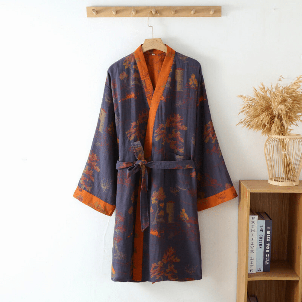 Baumwoll Bademantel Unisex Kimono Gaze Muster - Norvielle
