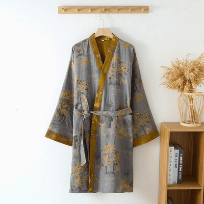 Baumwoll Bademantel Unisex Kimono Gaze Muster