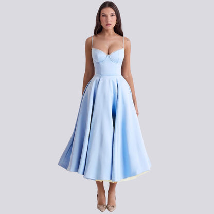 Norvielle Damen Maxi-Kleid V-Ausschnitt A-Linie