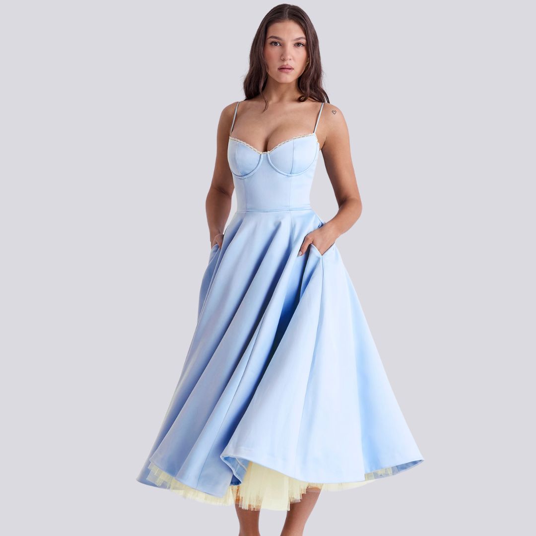 Norvielle Damen Maxi-Kleid V-Ausschnitt A-Linie