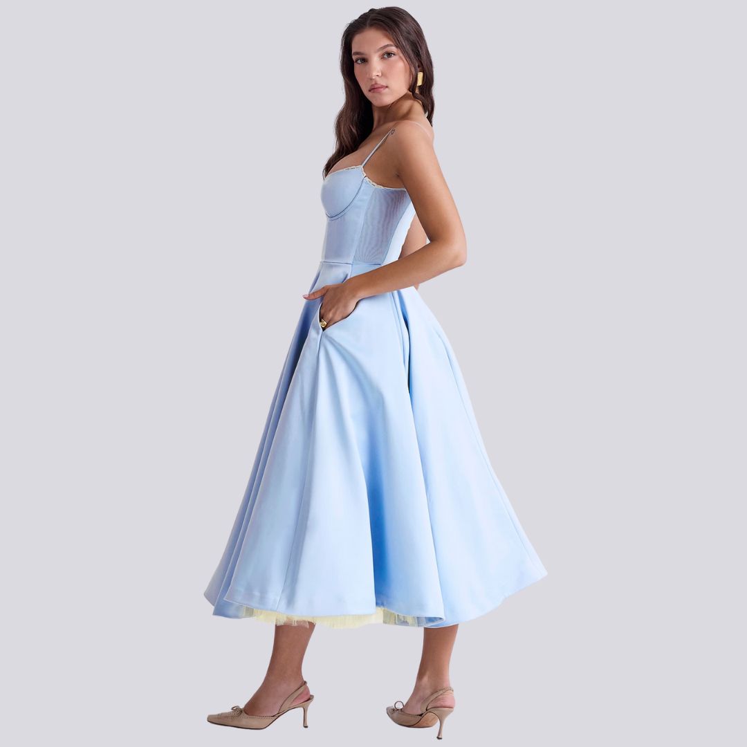 Norvielle Damen Maxi-Kleid V-Ausschnitt A-Linie