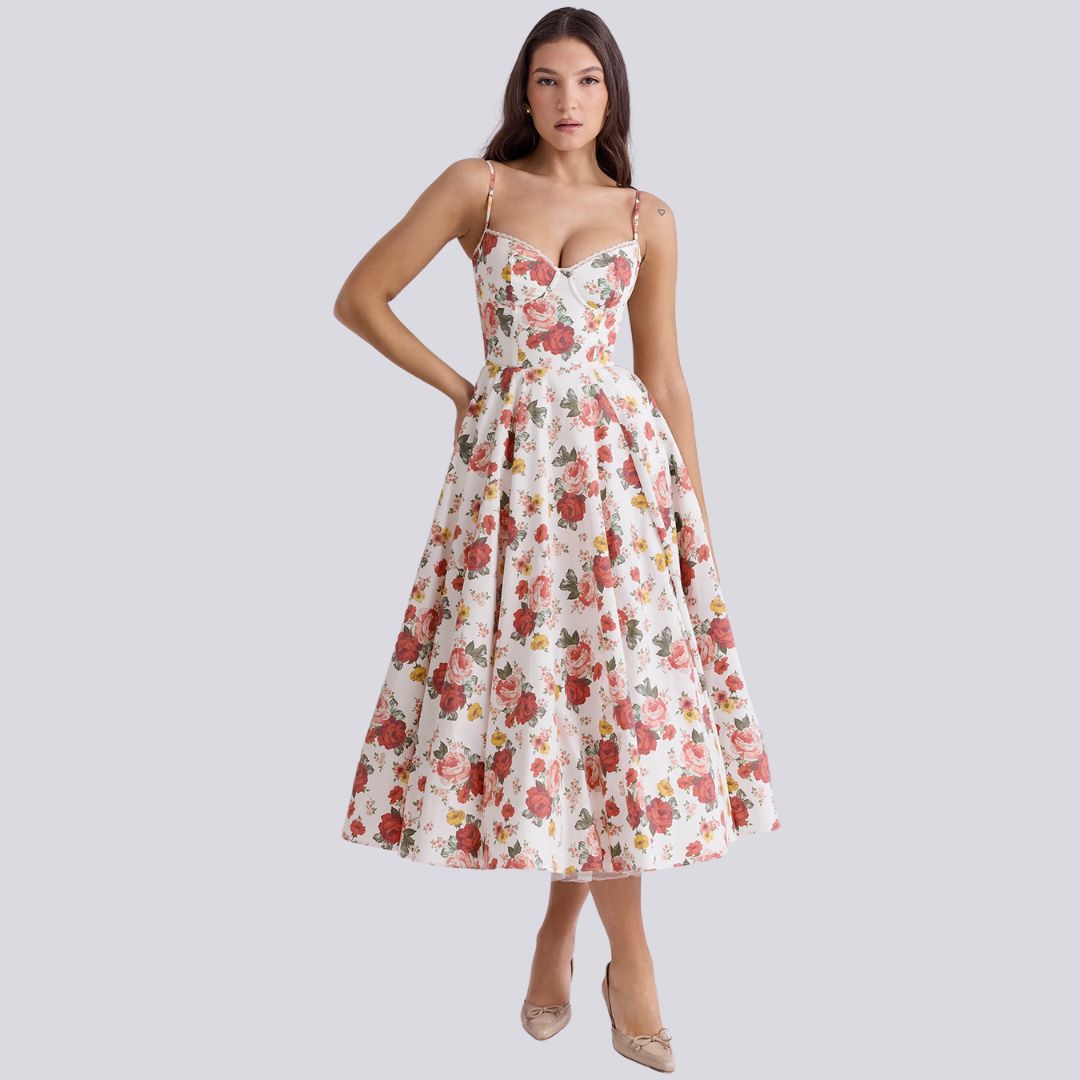 Norvielle Damen Maxi-Kleid V-Ausschnitt A-Linie